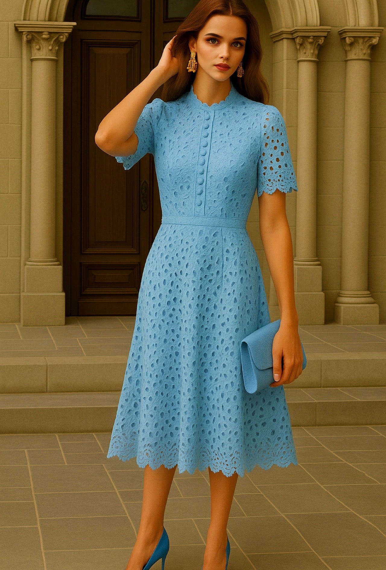 Vestido Romántico de encaje y bordado, 3 colores, tallas (36-46)