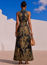 Alina halter viscose satin elastane lycra printed dress, sizes (36-50) video