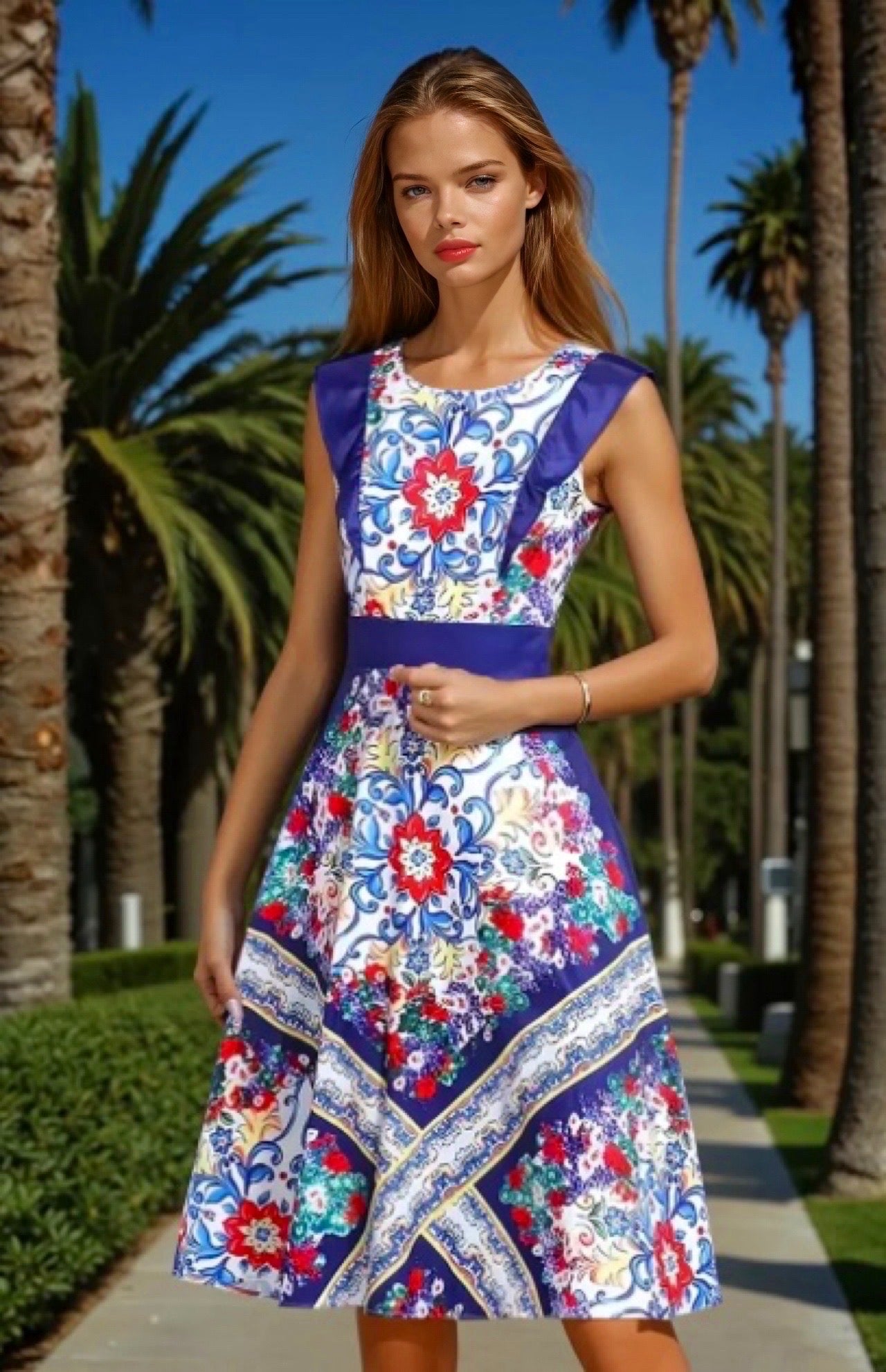 Mintlis mujer algodón satinado MIDI vestido Chao, tallas (36-46)