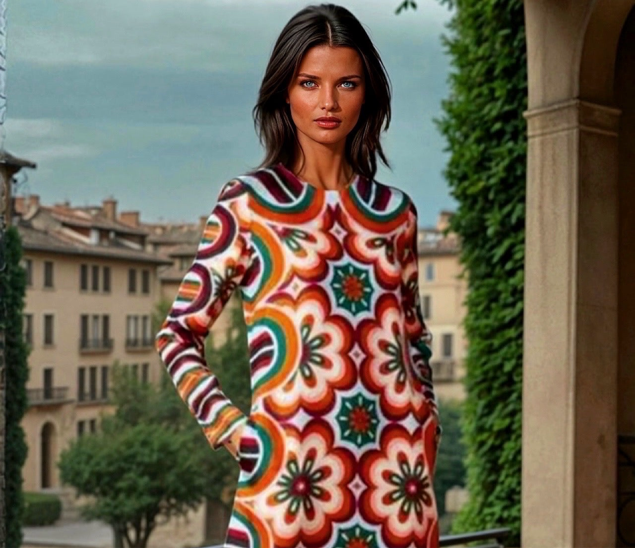 Genova MIDI dress, cotton, lycra, elastane, wrinkle-free, multicoloured, sizes (36-50)