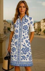 BLUES shirt dress, 5 prints, sizes (36-52)