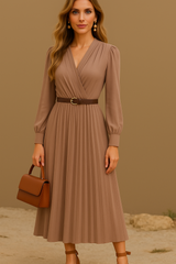 Vestido Sophie, con cinturón incluido de algodón plisado, 2 colores, tallas (36-48) made in Portugal
