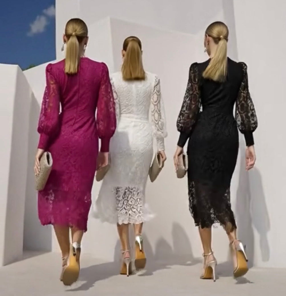 Dominica dress, embroidered and lined, 5 colors, sizes (36-48) (video)