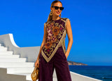 Top Lisboa estampado flecos morado, tallas (34-48)