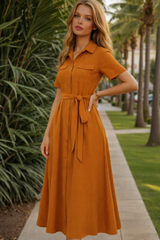 Dulcinea cotton dress with sash, 4 colors, sizes (36-50)