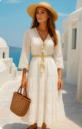 Mintlis mujer, bordado encaje, vestido ibicenco, 2 colores,tallas (36-42)