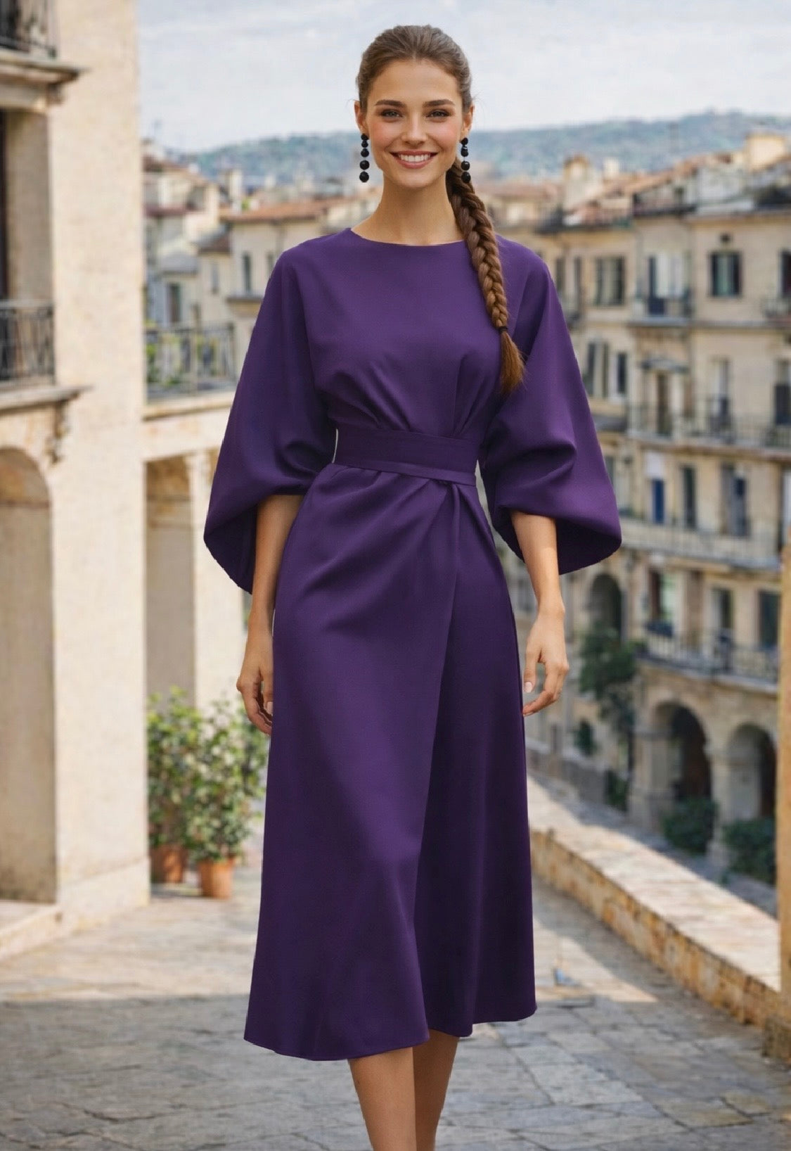 Vestido Grace de punto de algodón con fajín , 3 colores, tallas (36-50)