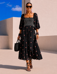 Vestido Susana bordado algodón licra strech nido de abeja, 4 colores, tallas (34-46)