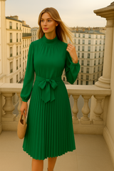 Vestido Grace plisado con fajín, 9 colores tallas (36-50) made in Portugal, alta calidad de tejido con forro interior