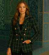 Aire Blazer, wool tweed, 4 prints with pockets, gold buttons, sizes (36-50) made in Italy