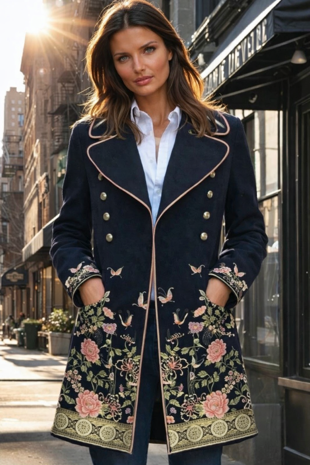 Levita Florence azul marino de lana y bolsillos tallas (36-50)