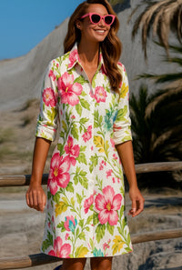 Vestido Figi flores camisero, 4 estampados, tallas (36-50) made in Italy