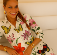 Mintlis women's cotton shirt dress Jana flowers and Jana butterflies, sizes (36-48)