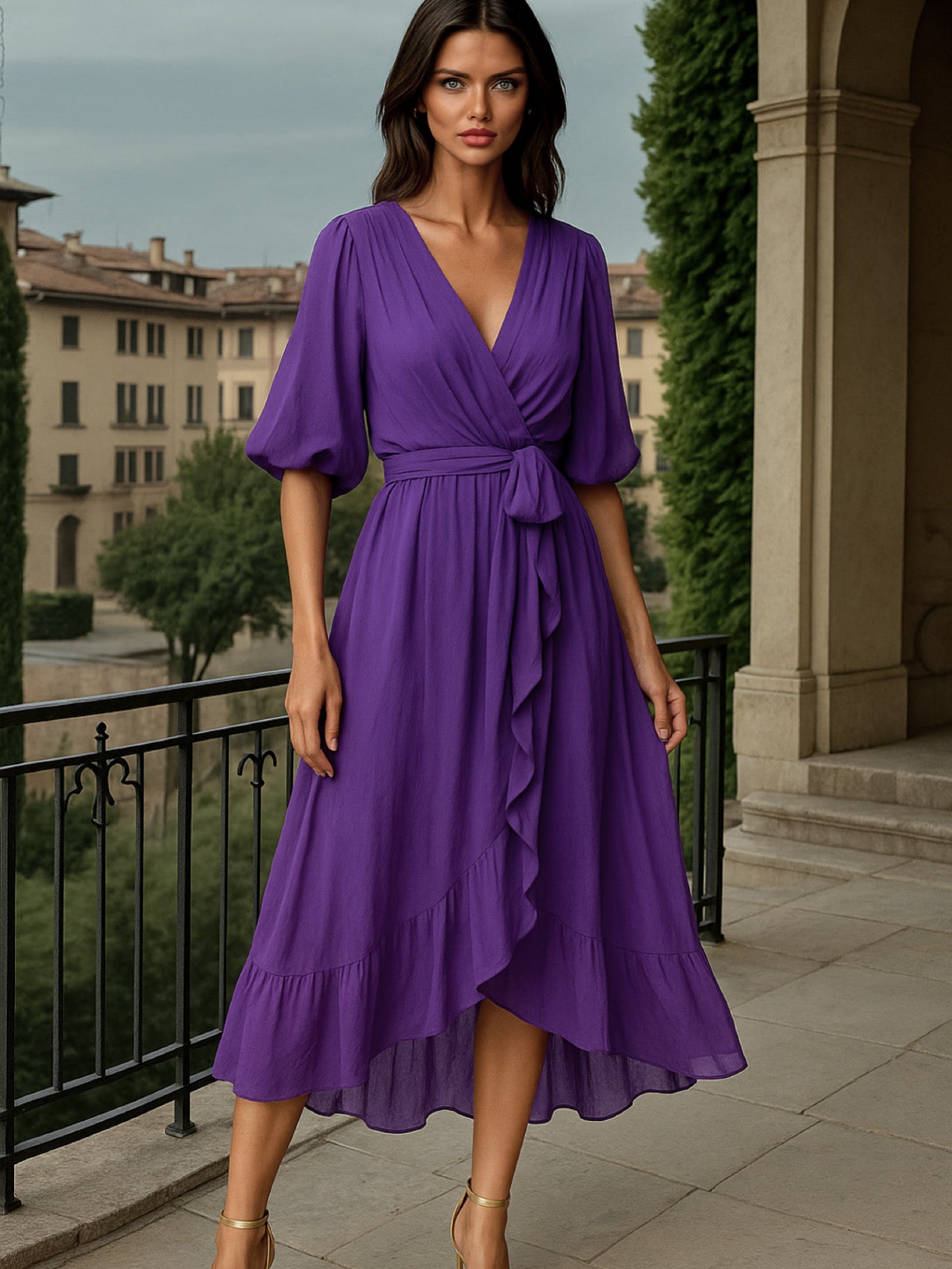 Vestido AMBAR gasa cruzado, tallas (36-50)