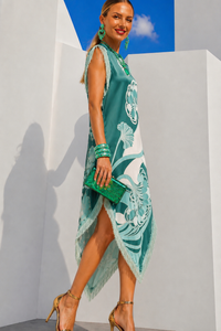 Vestido Oporto MIDI estampado flecos, tallas (34- 46) vídeo