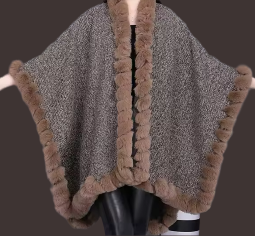 Mintlis women's reversible wool and faux fur cape, London cape, 6 colours, sizes (36-50)