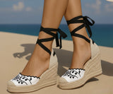 Lisbon wedges 3cm X 7cm embroidered raffia, 2 colors, made in Spain (video)