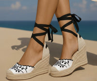 Lisbon wedges 3cm X 7cm embroidered raffia, 2 colors, made in Spain (video)