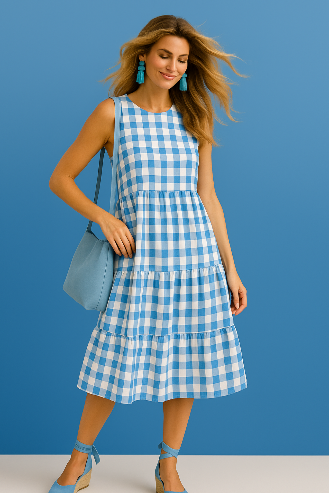 Vestido Vichy tartan cuadros, 2 colores,           tallas (36-46)