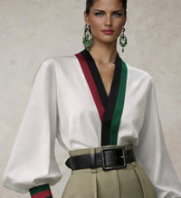 Camisa Bridget cruzada de punto de algodón licra, tallas  (36-50)