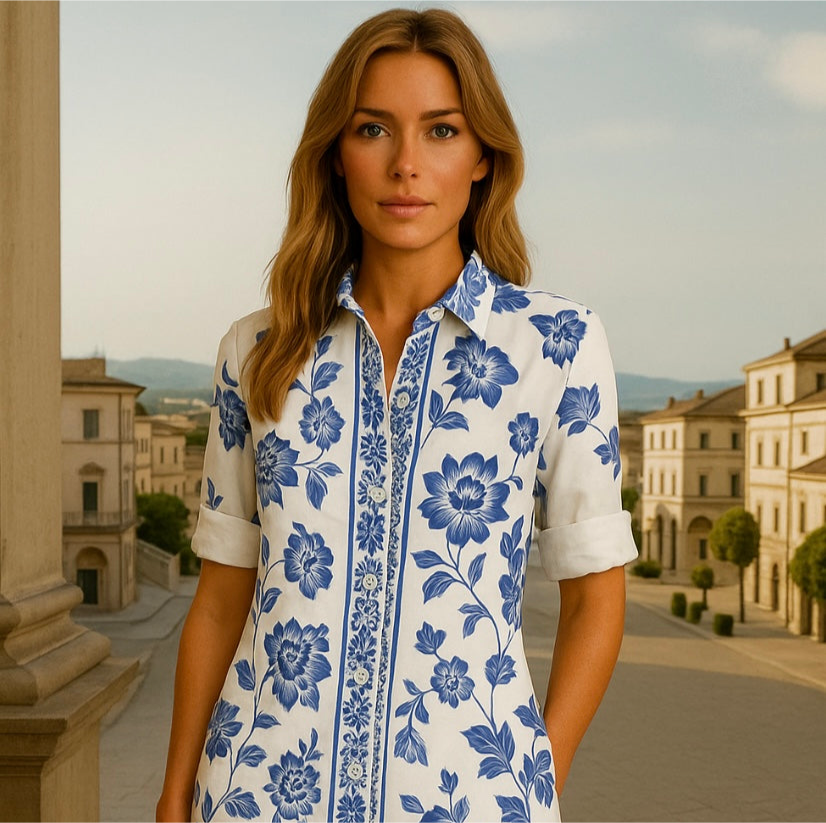 BLUES shirt dress, 5 prints, sizes (36-52)