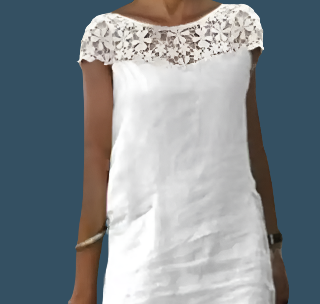 Vestido HAIMA blanco encaje algodón lino, 5 tallas