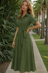 Dulcinea cotton dress with sash, 4 colors, sizes (36-50)