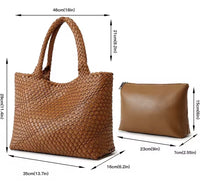 Bolso Las Vegas Tote Trenzado de Piel Auténtica 100% Leather, 5 colores, size talla 46x35x29x16cm