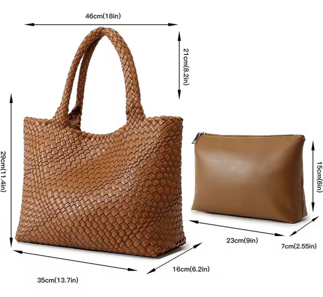 Bolso Las Vegas Tote Trenzado de Piel Auténtica 100% Leather, 5 colores, size talla 46x35x29x16cm