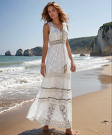 Sahara lace dress, 2 colors, white and beige with inner lining, elastic, sizes (36-44)