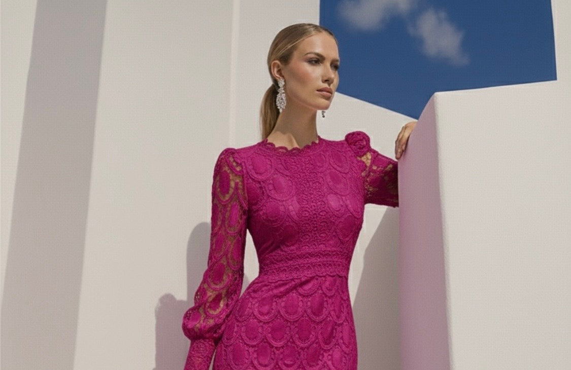 Dominica dress, embroidered and lined, 5 colors, sizes (36-48) (video)