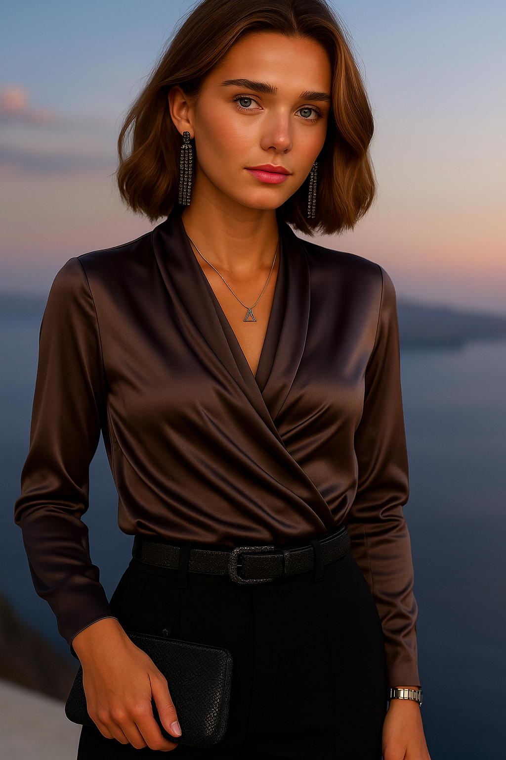 Macaroni satin pleated blouse, 3 colors, sizes (36-48)