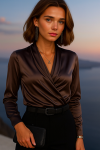 Macaroni satin pleated blouse, 3 colors, sizes (36-48)