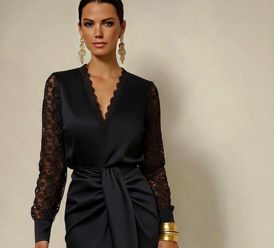 Puerto Rico dress, cotton lycra elastane, lace sleeves, 2 colors, sizes (36-48) (video)