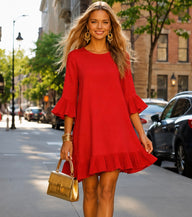 Vestido Loving rojo anaranjado crepe gasa rayón volantes plisados gasa, tallas (34-48) (vídeo)