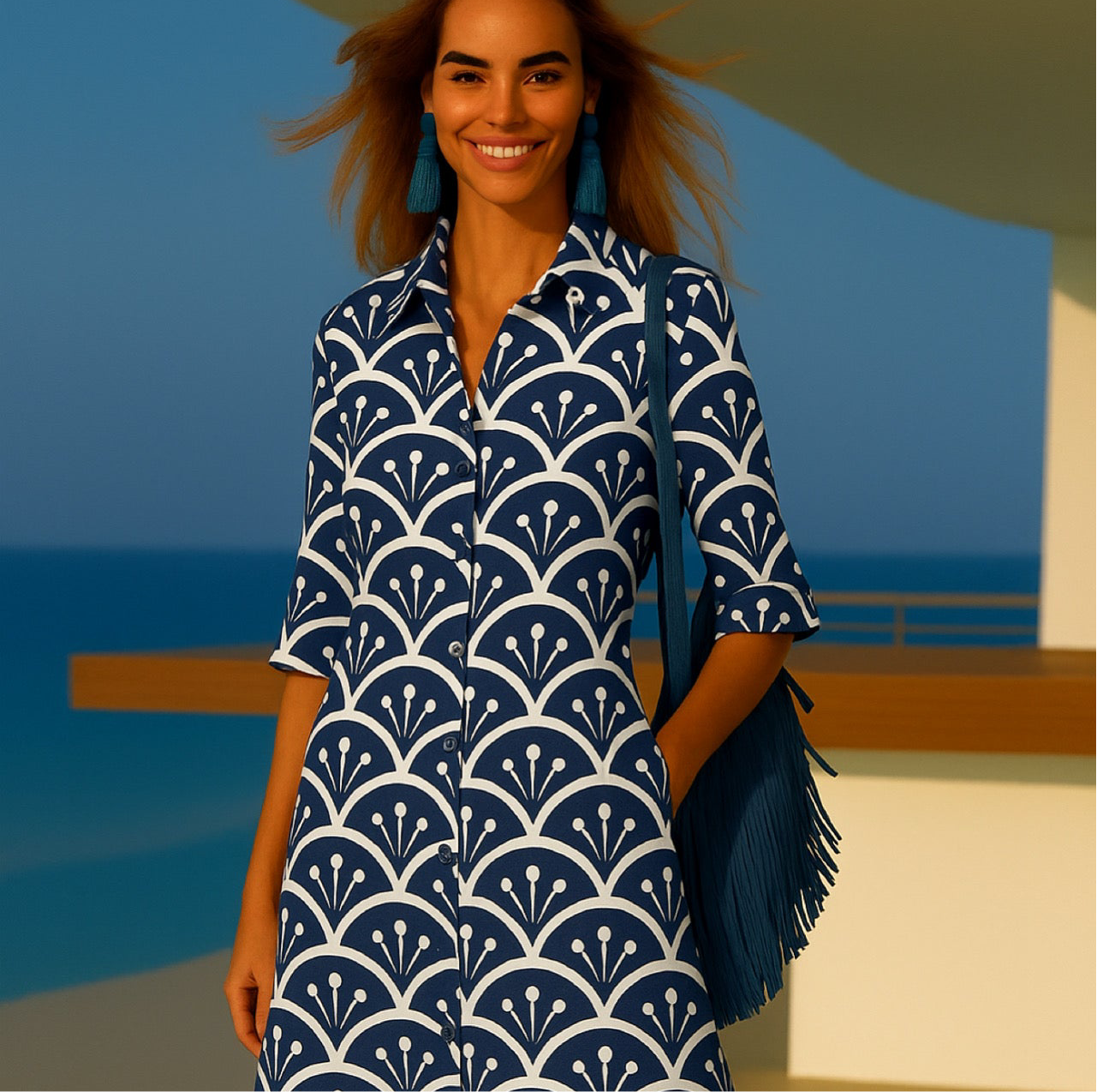 Blue shirt dresses, 3 prints, sizes (36-52)
