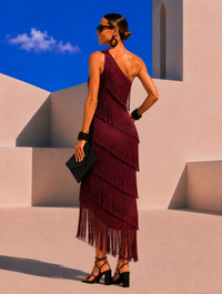 Asymmetrical Mykonos dress with fringe, 2 colors, sizes (34-46) video