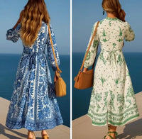 Carolin dress with elastic waistband, 2 prints, sizes (36-44)