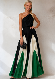 Vestido Sabrina asimetrico chiffon gasa plisado, 3 colores, tallas (34-46) vídeos