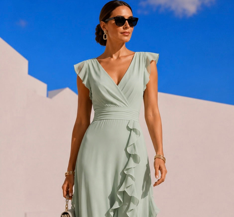 Vestido Amina chiffon gasa, tallas (34-50) vídeo