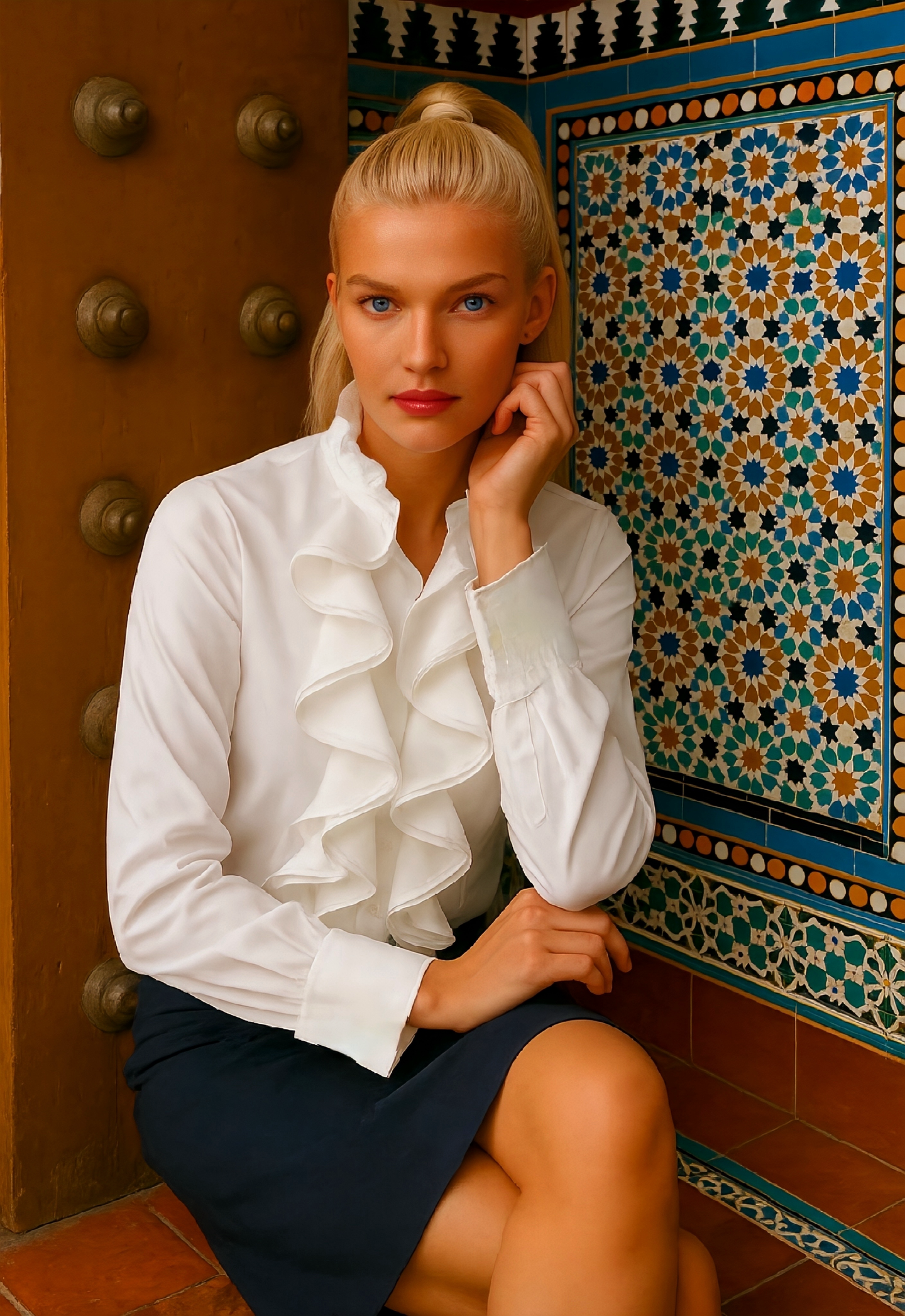 Sevilla cotton ruffle shirt, 2 colors, sizes (36-50),