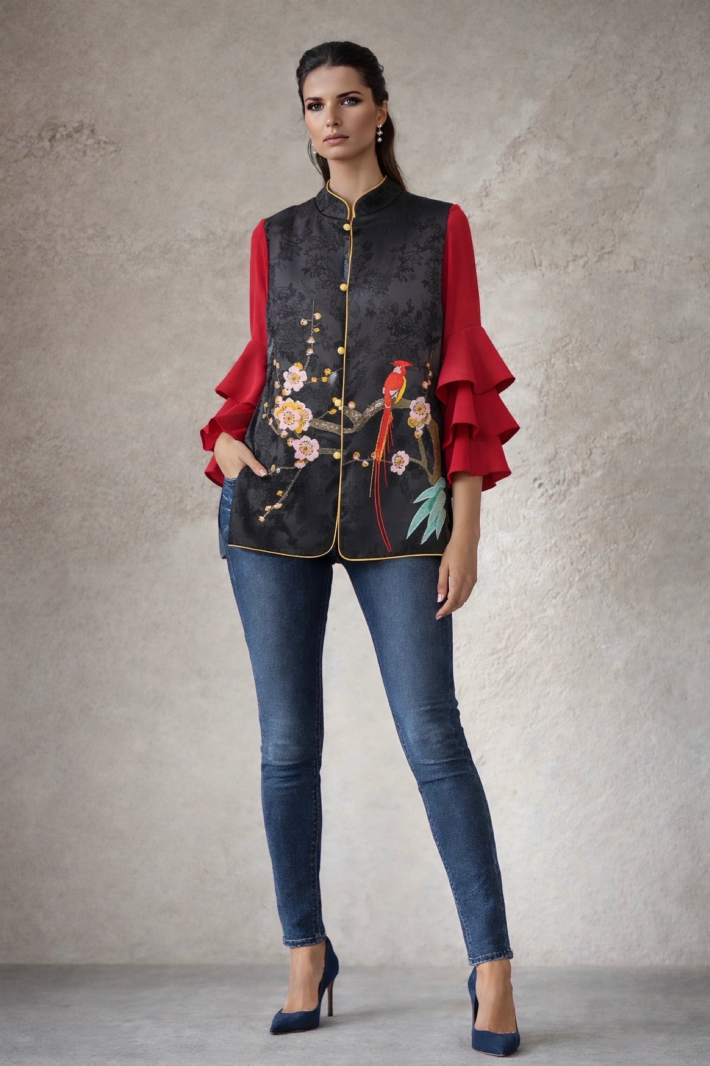 Satin Acapulco vest, 3 embroideries, sizes (36-48)