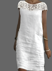 Vestido HAIMA blanco encaje algodón lino, 5 tallas