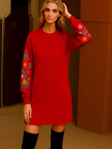 Vestido Ryad bordado de punto de algodón licra, 8 colores tallas (36-50) mangas bordadas