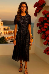 Vestido Gaby Midi algodón de encaje y bordado, 2 colores, tallas (36-46) vídeo