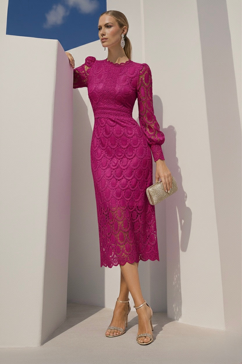 Dominica dress, embroidered and lined, 5 colors, sizes (36-48) (video)