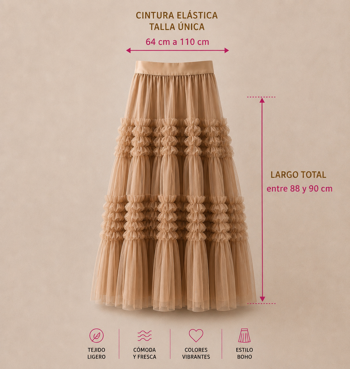 Andreina tulle skirt, 2 colors, one size (36-48), elastic waistband