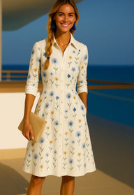 Makao dress, printed cotton with pockets, sizes (36-52)