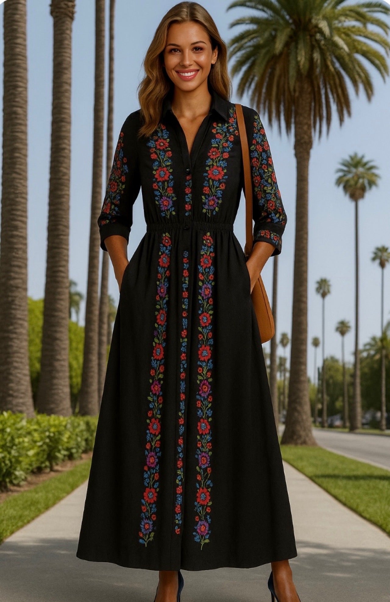 Mintlis mujer algodón vestido Magali estampado camisero elastico , tallas (36-50)
