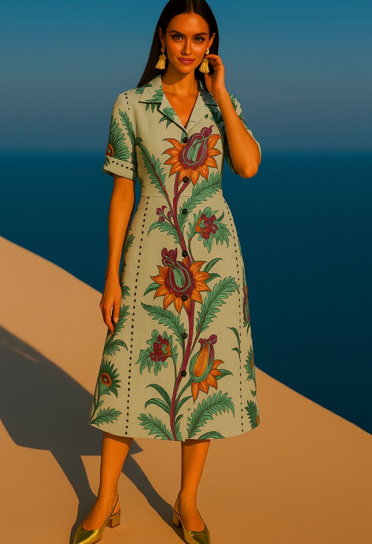 Amores shirt dress, 4 prints, sizes (36-52) see footwear section 25